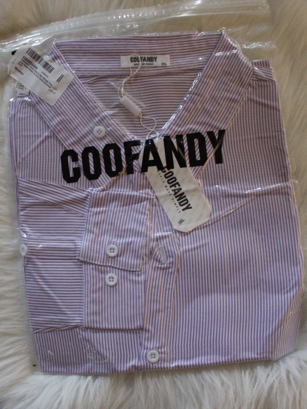 Coofandy,  Purple Stripe long sleeve  Button-Up Shirt NWT